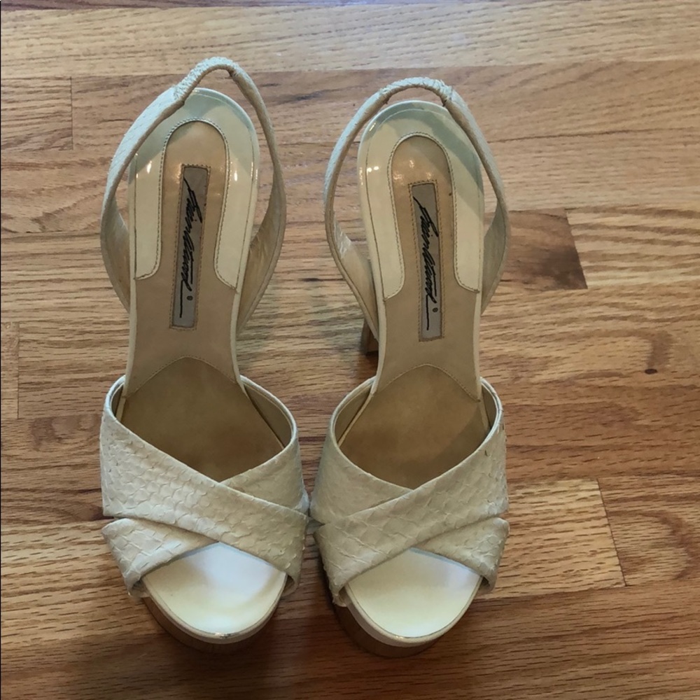 Brian Atwood white platform sandals.